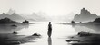 © Andi - art of lake a black and white high contrast full body. Generative AI