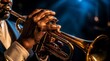 © ali - Brass trumpet player performing jazz music in moody light