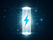 © Md Babul Islam - Digital illustration of a glowing battery with a bright blue lightning bolt symbol, representing energy and power