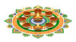 © Afi - A vibrant circular rangoli design featuring lit clay oil lamps and the Indian flag colors.