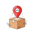 © TheNanokha - Cardboard box package with red GPS location pin pointer for delivery tracking