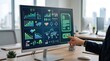 © Jiraporn - A professional examining renewable energy data on a modern monitor in a bright office setting.