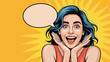 © Future - Woman with blue hair expressing extreme excitement and happiness with a speech bubble