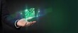 © Yuliia - Businessman hand holding glowing green financial growth chart with upward arrow and data analytics icons, representing profit increase and market success.