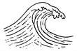 © Colombe Delons - Vague océanique minimaliste dessinée au trait noir sur fond blanc, illustration line art moderne inspirée de la mer, symbole de nature, surf et décoration contemporaine