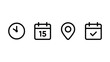 © Silhouette boss 7067 - Time address and date icon set vector. Clock location and calendar icons collection for event calendar reminder business or meeting schedule