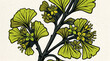 © ayatullah - Detailed illustration of vibrant green ginkgo biloba leaves with dark outlines on textured paper background