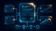 © Beginner Studio - Futuristic digital dashboard connecting a central document to analytics charts and user profiles, illustrating automated business workflow and cloud data integration.
