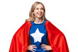 © luismolinero - Super Hero English woman over isolated background posing with arms at hip and smiling