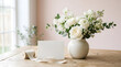 © MstHasna - Premium high quality stock photo elegant white flowers in vase with blank card for wedding or sympathy