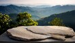 © Richard - flat rock table for presentation product on the top of mountain and trees background
