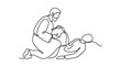 © Xenia - Good Samaritan helping injured traveler. Biblical parable of mercy. Continuous line art vector illustration