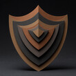 © paper_art - Dark brown multi layer 3D paper cut shield icon for cybersecurity, 다크 브라운 레이어 3D 입체 방패 아이콘 사이버 보안