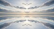 © Haycal Sandi Nugroho - Symmetrical abstract landscape with a mirrored reflection of a cloudy sky at sunset, creating a surreal and calming visual experience