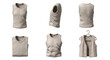 © SUUGOIisME - beige tank tops and sleeveless vest displayed with different angles and folded on white background for clothing design fashion or store use