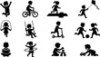 © Morningstar - Kids & Children Playing silhouette icon set, flat black glyph style, pure white background