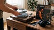 © Jafree - Man enjoying jazz music on turntable in stylish living room with vinyl records, headphones, and retro decor. concept of relaxation, vintage music, home audio experience