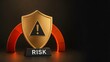 © GalleryVisualLab - Risk management security shield displaying alert warning symbol on a pedestal with RISK text representing corporate vulnerability protection and financial defense strategy