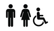 © RAKIB - Accessibility icons featuring male female and wheelchair user silhouettes on a white background accessible disability handicap