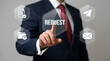 © Anjana444 - Businessman touching request icon surrounded by communication symbols