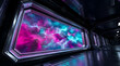 © Essence Stock Creati - A stunning view of outer space from a high tech window showcasing vibrant cosmic colors and mesmerizing nebulae in a science fiction setting