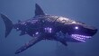 © Tan - Futuristic Cyborg Shark Predator with Pulsating Lights Navigating Deep Ocean Waters