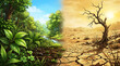 © Robu_insta_photo - Lush green forest versus dry cracked earth landscape illustration . Ai Generated