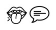 © AlMaruf - Human mouth with tongue and text speech bubble outline icons set communication dialogue language clipping conversation expression gustatory interaction linguistics mouthpiece