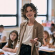 © Cadengo - Engaging Female Educator Enthusiastically Inspiring Young Student in Bright Classroom, Fostering Curiosity and Joyful Learning