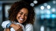 © Dmitriy - Womens wellness clinic banner template showing female patient hugging doctor in happy gratitude after successful consultation.