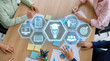 © AucArtStudio - Learning school system smart teamwork meeting Learning school system smart teamwork meeting brainstorming. Digital education innovation future. academic student study classroom, cognition training