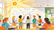 © cocok - Children Learning in Bright Classroom with Teacher and Sunlight