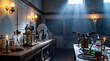 © galam - Vintage scientific laboratory interior with old equipment and chalkboards