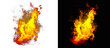 © Design Hub - Glowing flames with vibrant orange and yellow hues against a dark solid black background arson blaze