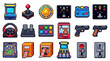 © dany - Retro Pixel Art Arcade Game Icons Set: Machines, Joysticks, Guns, and More