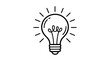 © Raju - Minimalist light bulb line art icon, glowing electric lamp symbol of innovation and creativity, simple black outline lightbulb on white background