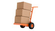 © Jonathan - Orange hand truck carrying stacked cardboard boxes, isolated on transparent background