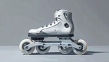 Modern white inline skate with four large wheels on gray background.