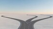 © Rubel - A conceptual image showing a road splitting into three different directions on a vast empty landscape under a clear sky