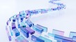 © MSTHIRAMONY - Abstract path of translucent blue and purple glass rectangular blocks flowing in a curve