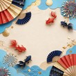 © anmitsu - 金魚と花火と扇子の和モダンな夏フレーム背景素材