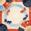 © anmitsu - 金魚と花火と扇子の和モダンな夏フレーム背景素材