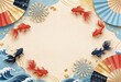 © anmitsu - 金魚と花火と扇子の和モダンな夏フレーム背景素材