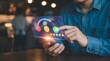 © BRISTY - Person using a digital interface to provide customer feedback with star ratings and emoji icons for service quality evaluation and experience