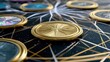© AndiAzis - Golden digital currency tokens with intricate designs scattered on dark textured surface