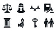 © Design Gallary - Justice legal and judicial system icon set featuring scales of justice gavel and court imagery judgment fairness