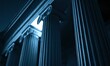 © Ricky - Architectural columns, casting shadows, with a bright light emanating from above