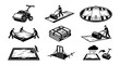 © Firoz - Construction Equipment Icons Set with Workers and Vehicles in Clean Monochrome Line Style Featuring Worker