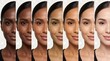 © Susal - Inclusive Skin Tone Beauty Portrait Banner with Seven Female Complexions Luxury Skincare Shade Range Comparison