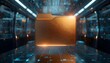 © MD - Golden digital folder in futuristic workspace. Premium data storage concept in cyber environment.